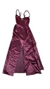 lot 16429 image: Davids Bridal Wine Satin Empire Waist Dress Size 18