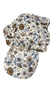 lot 16437 image: Floral Print Fabric Sofa Chair Cover - Blue and Brown Design