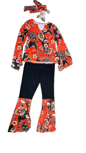 lot 16439 image: Orange Floral Bell Sleeve Top and Flare Pants Set 3XL