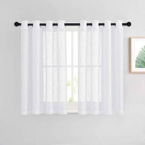 lot 16456 image: NICETOWN Sheer Curtains for Small Window - Thick Linen Look Window Covering Semi-Voile Drapes for Laundry with Grommet Top ��White, 52 Inch Width, 45 Inch Length, 1 Pair