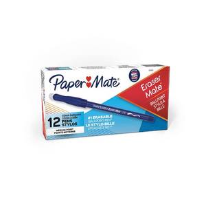 lot 16459 image: Paper Mate EraserMate Erasable Pen, Medium Point, Blue, Box of 12