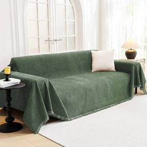 lot 17149 image: MYSKY HOME Couch Cover for Dogs, Washable Couch Covers, Non Slip Couch Sofa Cover, Couch Cover 2 Cushion Sofa Dogs Furniture Protector with Tassels Chenille Sofa Covers for Pets, 71x118, Moss Green