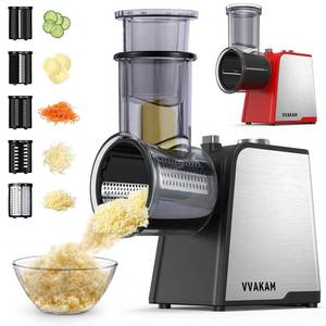 lot 17150 image: 5-In-1 Electric Cheese Grater,300W Salad Maker,Electric Grater for Block Cheese,Kitchen Electric Food Slicer Shredder,Chopper for Vegetables Cucumber Carrots Cabbage Nuts(Black)