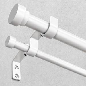 lot 17158 image: Double Curtain Rod, 1 Inch White Dual Curtain Rods 36 to 72 Inch with Aluminium Modern End Cap Finials, Adjustable Heavy Duty Window Treatment Rods, Telescopic Metal Double Drapery Pole Set