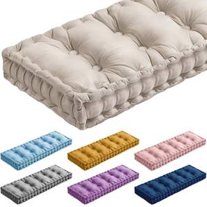lot 17163 image: Threehoney Bench Cushions for Indoor Furniture 48x18 Inch Velvet Kitchen Dining Piano Window Seat Cushion, Tufted Patio Porch Swing Thicken Bench Pad Memory Foam(Ivory White)