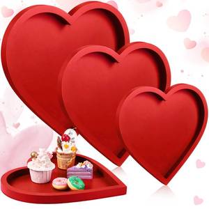 lot 17168 image: Hushee 3 Pcs Valentines Day Wooden Serving Tray Red Heart Shaped Plates Heart Wood Serving Dish Trays and Platters for Valentines Day Table Decorations Home Office Food Display, 3 Sizes