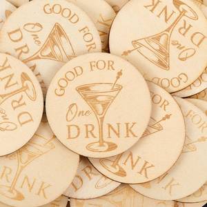 lot 18295 image: Marsui Wooden Drink Tokens Bulk for Wedding Personalised Drink Tickets Poker Chips for Guest Wedding Favours Beverage Birthday Parties Bar Table Decoration Supplies(100 Pcs,Cocktail Cup Pattern)