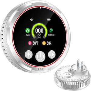 lot 18308 image: gutong 5 in 1 Smoke Detector & Carbon Monoxide Detectors Plug in, Smoke Alarm CO Detector with Backup Battery, HD Digital Screen Monitor Smoke, CO, Gas, Temp, Humidity - Home Safety for House, RV