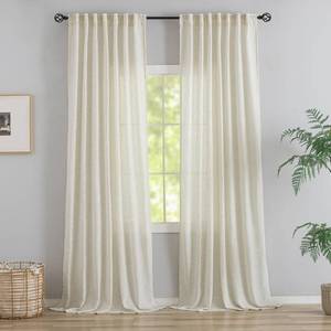 lot 18322 image: 120 Inches Extra Long Linen Curtains Living Room,1 Pair Back Tab Neutral Farmhouse Light Filtering Semi Sheer Boho Linen Curtains,Floor to Ceiling Large Window Patio Sliding Door 10 Feet Drapery,Cream