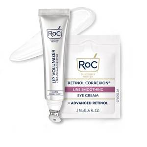 lot 18325 image: RoC Derm Correxion Lip Volumizer - Lip Plumper Peptide Treatment with Hyaluronic Acid & Vitamin E  Line Smoothing Eye Cream Packette