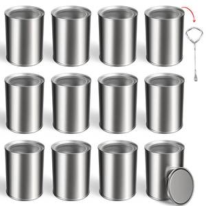lot 19529 image: 12PCS Empty Paint Cans with Lids, 1 Quart Metal Unlined Paint Bucket, Small Round Paint Storage Containers for Leftover Paint, Arts Crafts, DIY Projects, Painting (Silver, 2 Pint)