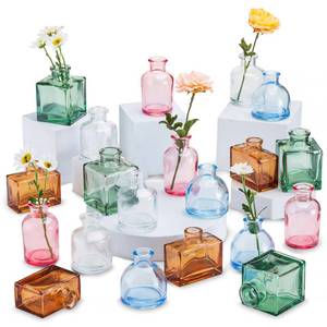lot 19535 image: Small Glass Bud Vases for Centerpieces - Hewory 20pcs Colored Sturdy Cute Flower Vases Bulk, Mini Bottle Vase for Wedding Home Decor Birthday Party Events Mothers Day Bridal Shower Gifts Table Decor