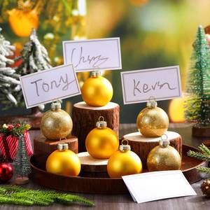 lot 19538 image: Qilery 24 Pcs Christmas Ornament Place Card Holders and 48 Pcs Name Cards Gold Glass Ball Place Holders Table Sign Card Holder for Xmas Party Setting Wedding Anniversary Table Decoration
