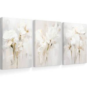 lot 19543 image: Neutral Wall Art Abstract Floral Canvas Pictures Beige Flower Wall Decor Modern Painting Minimalist Poster Abstract Botanical Prints White Artwork for Bedroom Living Room 12x16x3 Inch Ready to Hang