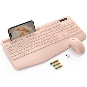 lot 19546 image: SABLUTE Wireless Keyboard and Mouse, Wrist Rest, Phone Holder, Batteries Included, 2.4G Lag-Free Ergonomic Keyboards Mouse Combo, Silent Cordless Set for Computer, Laptop, Mac, Windows (No Backlit)