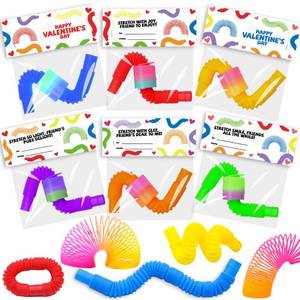 lot 19549 image: VKTEN 15-Pack Valentine��s Day Cards for Kids with Fidget Pop Tubes & Spring Toys �� Pre-Assembled Classroom Exchange Gifts, Fun Party Favors & Toddler Treats
