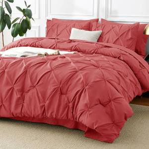 lot 19556 image: CozyLux Queen Comforter Set Coral, 7 Pieces Pintuck Bed in A Bag, Premium Coral Comforter Queen Size, Pinch Pleat Bedding Sets with Comforter, Flat Sheet, Fitted Sheet, Pillowcases & Shams