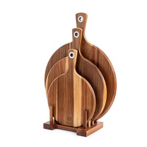 lot 19566 image: BILL.F Acacia Pizza Peel, Set of 3 Acacia Wood Cutting Board 8 10 12 Inch Cutting Board, Cheese Paddle Board, Bread and Crackers Platter for Serving and Minor Food Prepare with Handle and Organizer