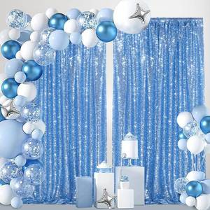 lot 19569 image: Baby Blue Glitter Sequin Backdrop Curtains 2 Pcs 5FTx10FT Baby Shower Party Backdrop for Boy Gorgeous Photography Fabric Drapes