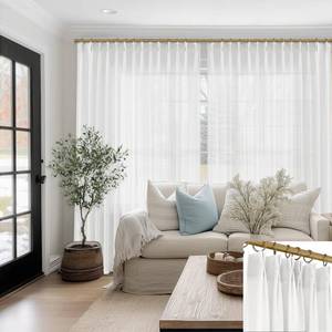 lot 19570 image: SHINELAND White Linen Curtains 94 Inch for 96 Inch Long Ceiling,Pinch Pleated Light Filtering Semi Sheer Curtains for Bedroom Living Room