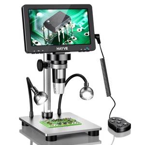 Hayve 7\" LCD Digital Microscope, 1200X Magnification for Coin PCB Circuit Repair Soldering, 16MP Camera Sensor Coin Microscope, Wired Remote, 10 LED Light, Compatible with Windows/Mac OS