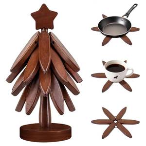 lot 19598 image: Wooden Trivets for Hot Dishes, Wooden Tree Trivet Set of 4  1 Stand stored Like a Christmas Tree, Premium Heat-Resistant Natural Wooden Trivet Set for Hot Dishes and Kitchen Countertop, Bowl, Teapot