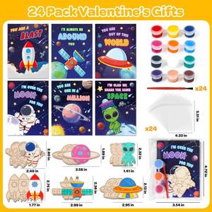lot 19600 image: 24 Pack Valentines Day Cards for Kids School Classroom with Space Painting DIY Craft Kits, Valentines Day Gifts for Kids Classroom Exchange Valentines Party Favors & Prizes Gifts for Boys Girls