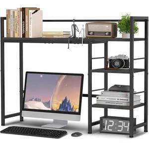 lot 19616 image: HavenlyYouth Desk Shelf, 38.6 Inch Wood Desk Organizer Shelf for Computer Monitor, Desk Hutch Storage, Desktop Shelf for Top of Desk, 3 Tier Desktop Bookshelf for Home Office Dorm, Black