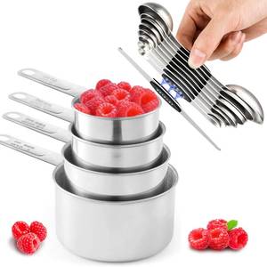 lot 19623 image: Sinnlicht 13pcs Stainless Steel Measuring Cups and Spoons Set, 8 Double-Sided Magnetic Measuring Spoons Set & 4 Metal Measuring Cups & 1 Leveler for Kitchen Dry & Liquid Cooking Baking