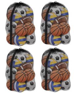 lot 19627 image: Youeon 4 Pcs Extra Large Mesh Ball Bags 30 x 40 Inch, Heavy Duty Sports Ball Bag with Drawstring Closure & Adjustable Shoulder Strap, Black Ball Storage Bags for All Kinds of Balls, Laundry