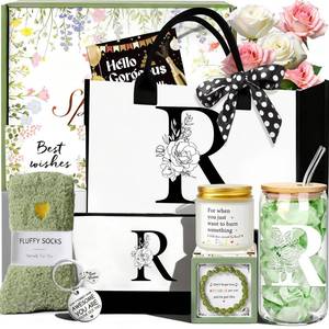 lot 19629 image: Awfrky Birthday Gifts for Women, Personalized Mother��s Day Gift for Women, Monogrammed Initial Gift for Her Teacher Wife Mom Friend Daughter Sister Girlfriend, Initial Tote Bag & Makeup bag (R)