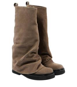 lot 19637 image: Women Slouchy Knee High Boots Casual Round Toe Pull On Riding Biker Boots Fold Over Chunky Low Heel Platform Boot Khaki Size 6.5