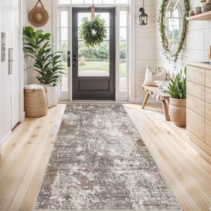 lot 19641 image: 4x8 Washable Indoor Entryway Rug �� Non-Slip Rubber Backed Floor Mat for Kitchen Hallway Bedroom �� Modern Abstract Low-Pile Thin Wide Carpet Runner for Bathroom Living Room Office (Brown Beige, 4x8)