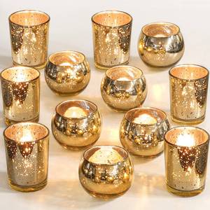 lot 19647 image: Gold Votive Candle Holders 12Pcs Assorted Gold Mercury Glass Votives Tealight Candle Holders for Table Centerpiece Wedding Bridal Shower Engagement Party Festival Holiday Home Decor