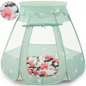 lot 19657 image: Wilhunter Baby Ball Pit Tent with 50 Balls - For Toddlers, PinkWhiteGray Princess Playhouse with Carry Bag, 109x90cm