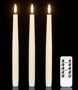 lot 20015 image: GenSwin Flameless Taper Candles with Remote Timer, Real Wax LED Flickering Candlesticks Battery Operated 3D Wick for Wedding, Party, Home(Ivory, 9.84, Set of 3) (2 candles damaged)