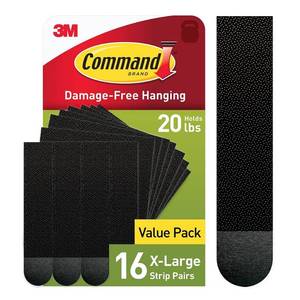 lot 20018 image: Command 20 lb XL 16 Pairs Heavyweight Picture Hanging Strips (32 Strips), Damage-Free Hangers for Picture Frames, No Tools Required, Ideal for Home Room Wall Decor, Black Adhesive