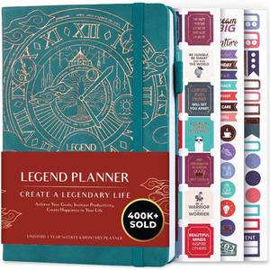 lot 20022 image: Legend Planner �� Weekly & Monthly Life Planner to Hit Your Goals & Live Happier. Organizer Notebook & Productivity Journal. A5 (Dark Teal)