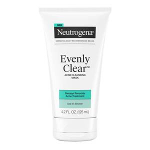 lot 20031 image: Neutrogena Evenly Clear Acne Cleansing Face Mask with 3.5% Benzoyl Peroxide Treats Breakouts & Bentonite Clay, Purifying Clay Mask Absorbs Oil to Visibly Improve the look of Skin, 4.2 fl. oz