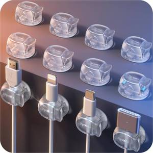 lot 20034 image: 12Pack Cable Clips - Chfeila Latest Dual Spring Cord Organizer with Clasp Lock, Max Stability Desk Cable Management, Adhesive Phone Charging Wire Holder for NightstandCarWall, Office Accessory