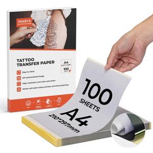 lot 20035 image: MUNBYN Tattoo Transfer Paper 100 Sheets, A4 Size Tattoo Stencil Paper, 4-Layer Stencil Papers for Tattooing, Tattoos Kit Supplies, Compatible with ITP05ITP06M08FP90MHT-P8009 Printer