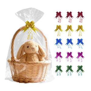 lot 20062 image: Volokitx 13-Pack 30x40 Inch Clear Cellophane Bags with 15 Colorful Pull Bows, Large Cellophane Wrap for Gift Baskets, Baby Showers, Raffles, and Charity Auctions