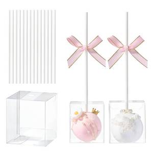 lot 20071 image: 25 Pack Professional Cake Pop Boxes with Holes & 6 Sticks - Food-Safe 1.75 x 1.75 x 2 Clear Plastic Containers for Bakeries & Events
