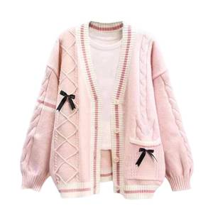 lot 20080 image: Chevara Women��s Cute Sweet Cardigan Sweater Kawaii School Uniform Button Long Sleeve V-Neck Knitted Outerwear(0133-01Pink-OneSize-CW)