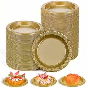 lot 20083 image: HaiFafafaing 100 Pcs Gold Dessert Plates 6 Inch Plastic Appetizer Cake Plates Disposable Heavy Duty Gold Party Plate For Party Wedding Birthday Dinner Picnic Salad Cake Appetizer