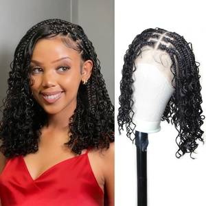 lot 20086 image: beauday 12 Inch Full Lace Front Short Boho Braided Wigs for Black Women Knotless Bob Box Braided Wig With Baby Hair Synthetic Braided Wigs Natural Black