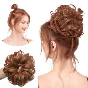 lot 20087 image: CJL HAIR Large Messy Bun Hair Piece Wavy Curly Scrunchies Synthetic Chignon Ponytail Hair Extensions Thick Updo Hairpieces for Women Light Auburn