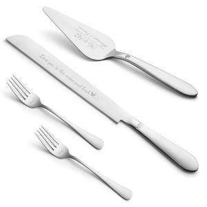 lot 20096 image: Eisinly Cake Cutting Set for Wedding, Elegant Cake Knife and Server Set with Stainless Steel Forks, Cake Cutter and Pie Spatula for Engagements, Anniversary, Bride and Groom, 4 Pcs, Silver