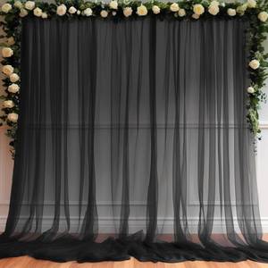 lot 20109 image: 10ft X 10ft Black Sheer Backdrop Curtain for Parties, Tulle Sheer Fabric Backdrop Curtain Drapes for Baby Shower Birthday Party Photo Shoot Halloween Decorations