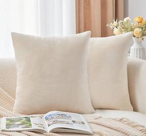 lot 20115 image: GriNeed Throw Pillow Covers Neutral Beige Set of 2 16x16 Inch Pillow Covers, Soft Velvet Farmhouse Decorative Pillowcases for Couch Sofa Bed, Home Boho Decor, Modern Cushion Covers